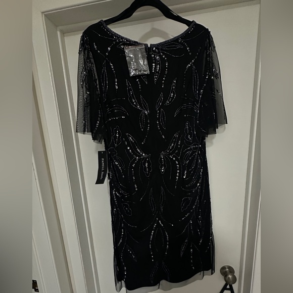 Women's Beaded V Neck Short Dress - Picture 6 of 7